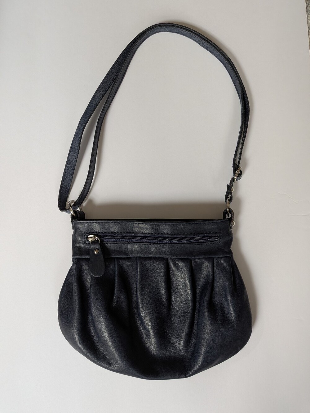 Genuine Leather Navy Blue Cross Body Adjustable Strap Purse/Bag Made In Italy